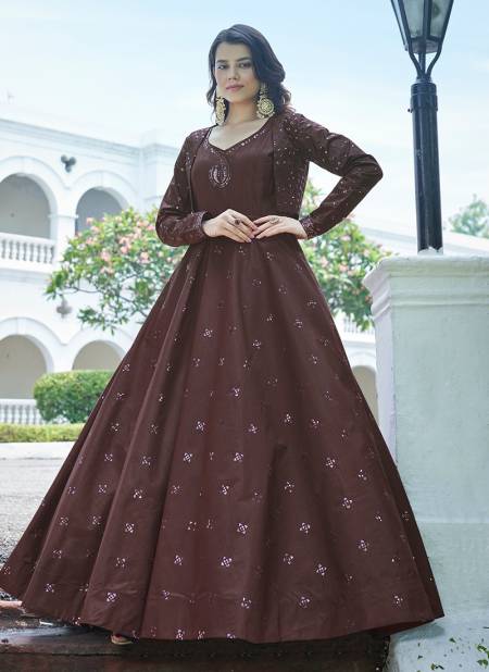 Dark Maroon Colour Flory Vol 21 Shubhkala New Latest Designer Ethnic Wear Cotton Anarkali Gown With Koti Collection 4754